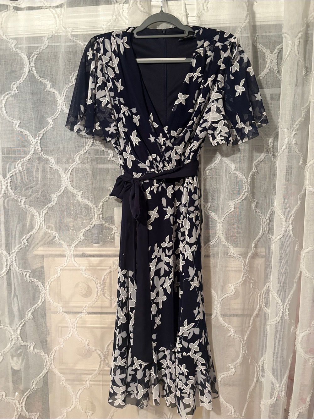 Jessica Howard Navy Midi Wrap Dress with White Floral Print